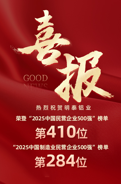 2025中國(guó)民營(yíng)企業(yè)500強(qiáng)榜單揭曉,明泰鋁業(yè)排名再攀新高